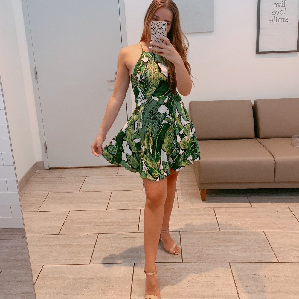 Lulu's Tropical Palm Halter Dress Size XS